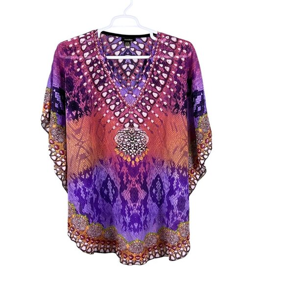 Ana & Rose OSFM Boho Purple Chiffon Tie Dye Kaftan Top Fairycore Rainbow Hippie - Picture 3 of 9